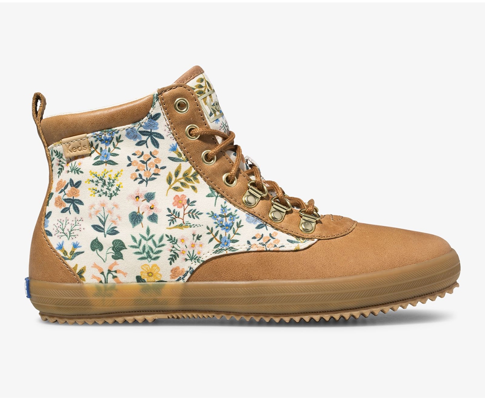 Keds Womens Boots Brown - Rifle Paper Co. Scout Leather Wildflower w/ Thinsulate - 289QERMPS